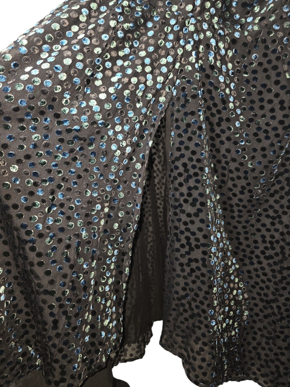 Mango MNG Velvet Polka Dot Halter Maxi Dress Black Teal Devore Belted Size 6 - Picture 8 of 10